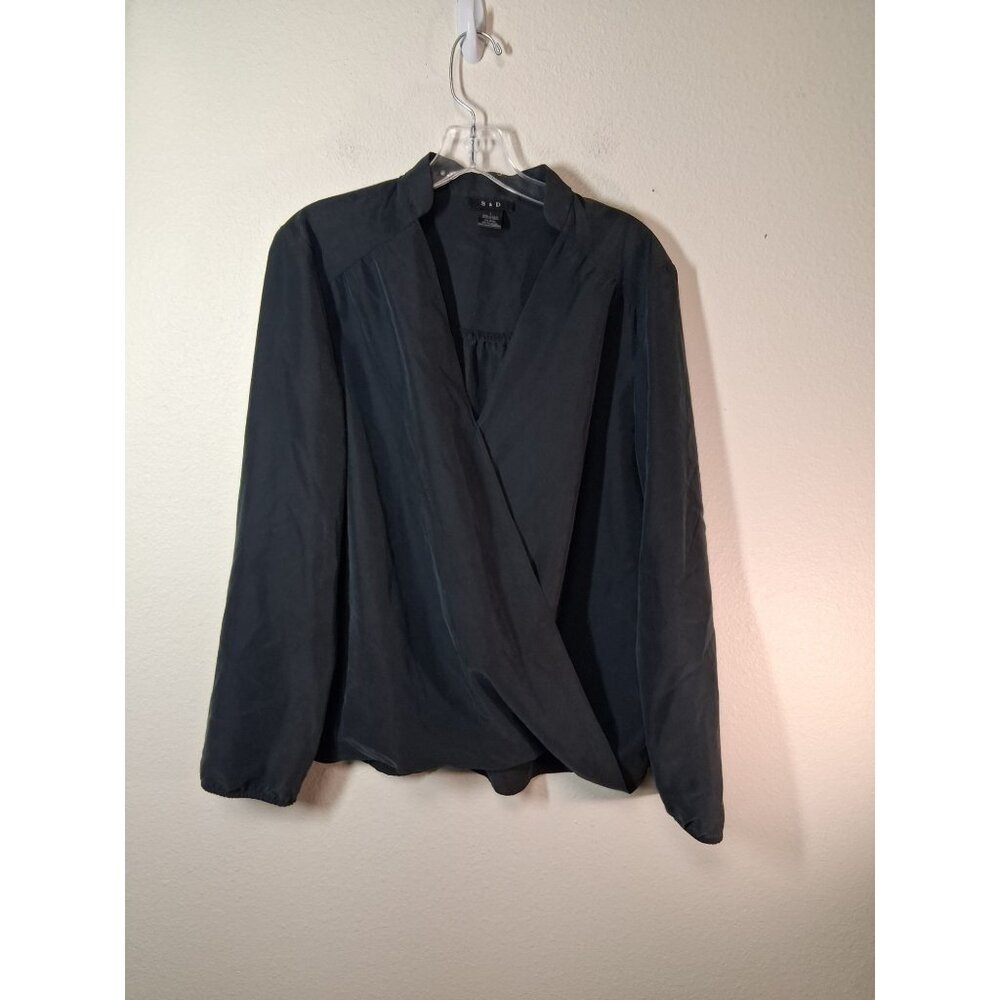 S&D Blouse Wrap Business Casual Top Boho Winter Black Size Large